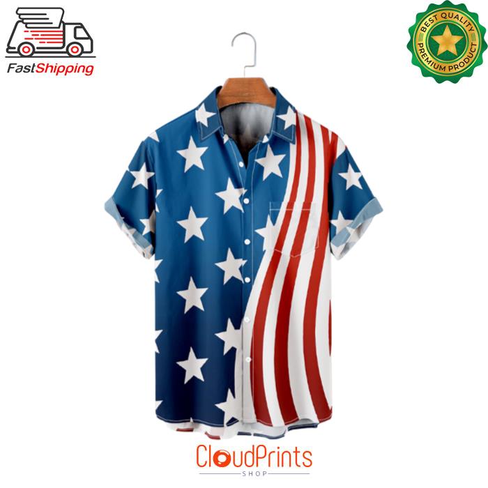 Mens American Flag Breathable Hawaiian Shirt