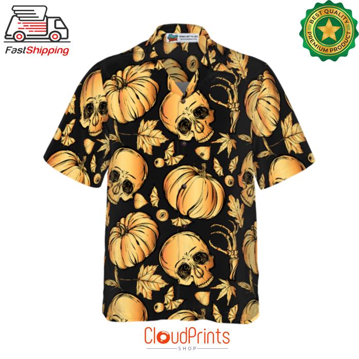Pumpkin & Skull Halloween Hawaiian Shirt