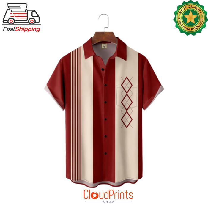 Red Geometric Color Blocks Pattern Hawaiian Shirt